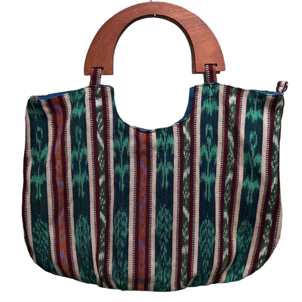 Vintage Mayatex Hand-Loomed Wood Handle Tote